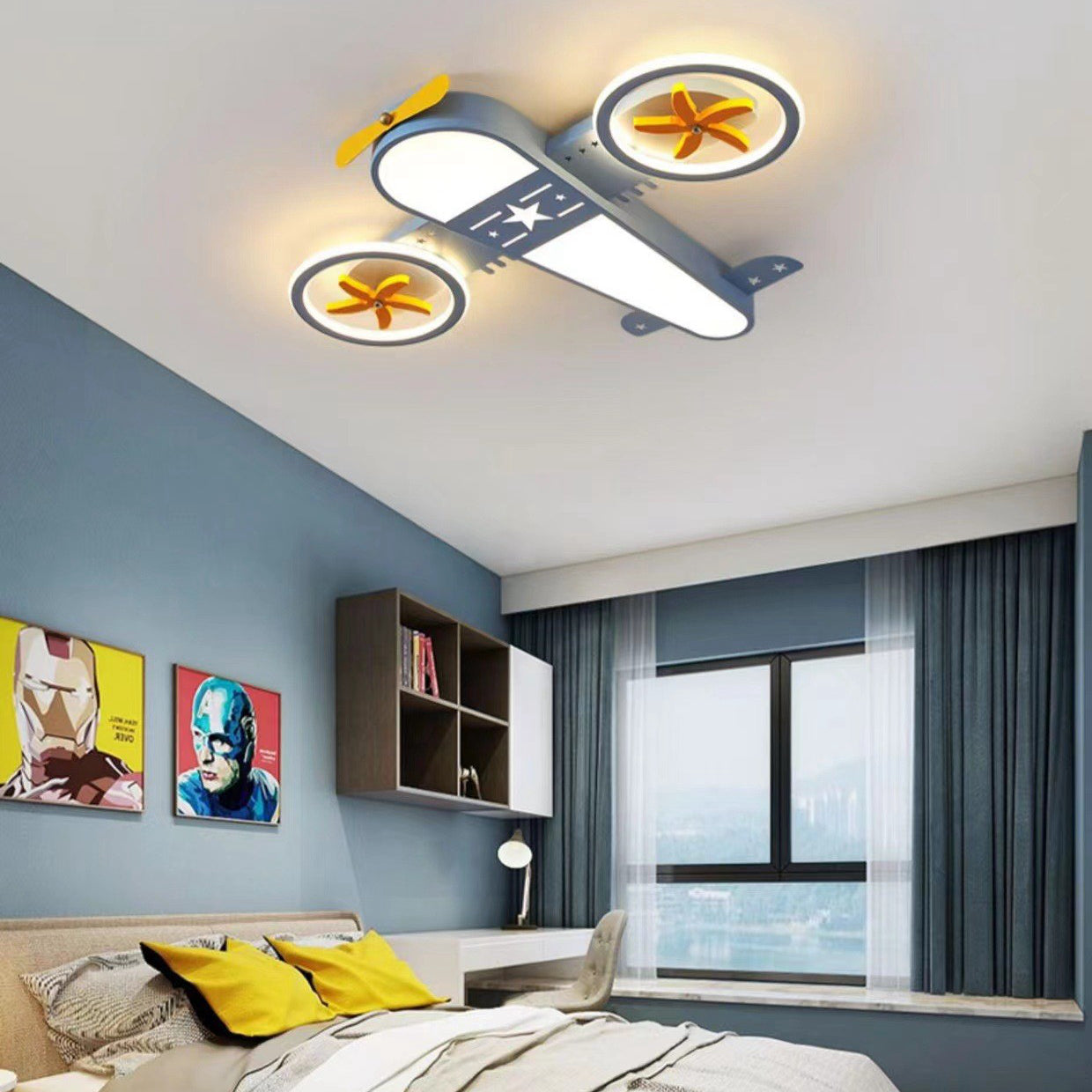 Children's room chandelier airplane shape with fan